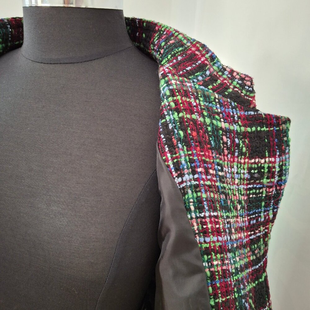 Talbots Sz 14 Petite Nehru Cropped Wool Blend Blazer Multi-Color Textured Tweed - Picture 6 of 14